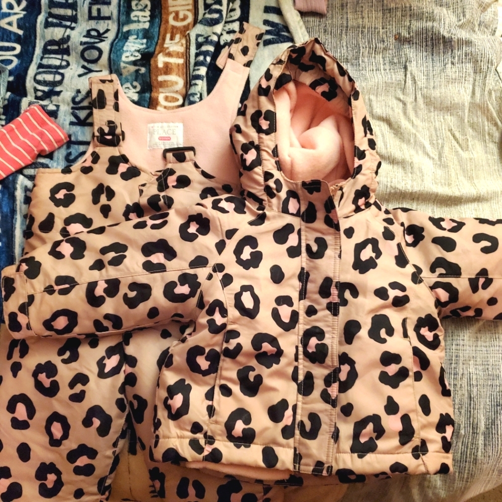 Childrens Place - Leopard Print Snowsuit Set - VERY CUTE, WARM AND LIGHTLY WORN
